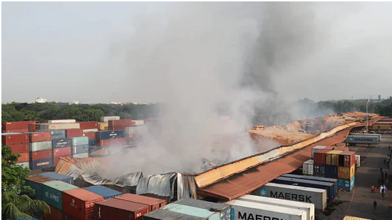 Chattogram container depot fire: Fire-fighters trying to tame the flames